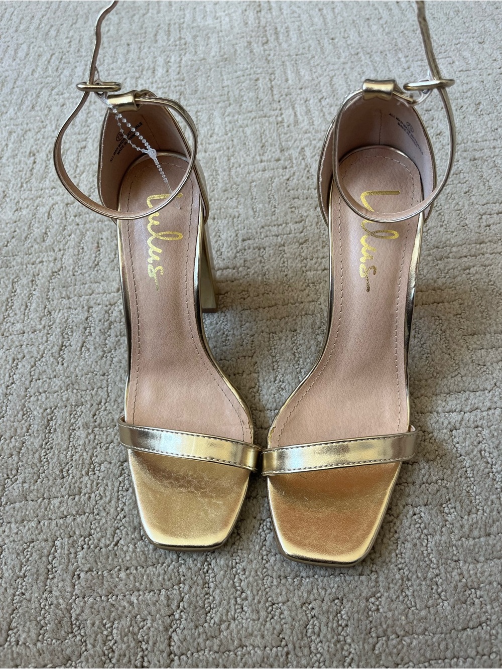 Lulu's Metallic Gold Ankle-Strap Block Heels